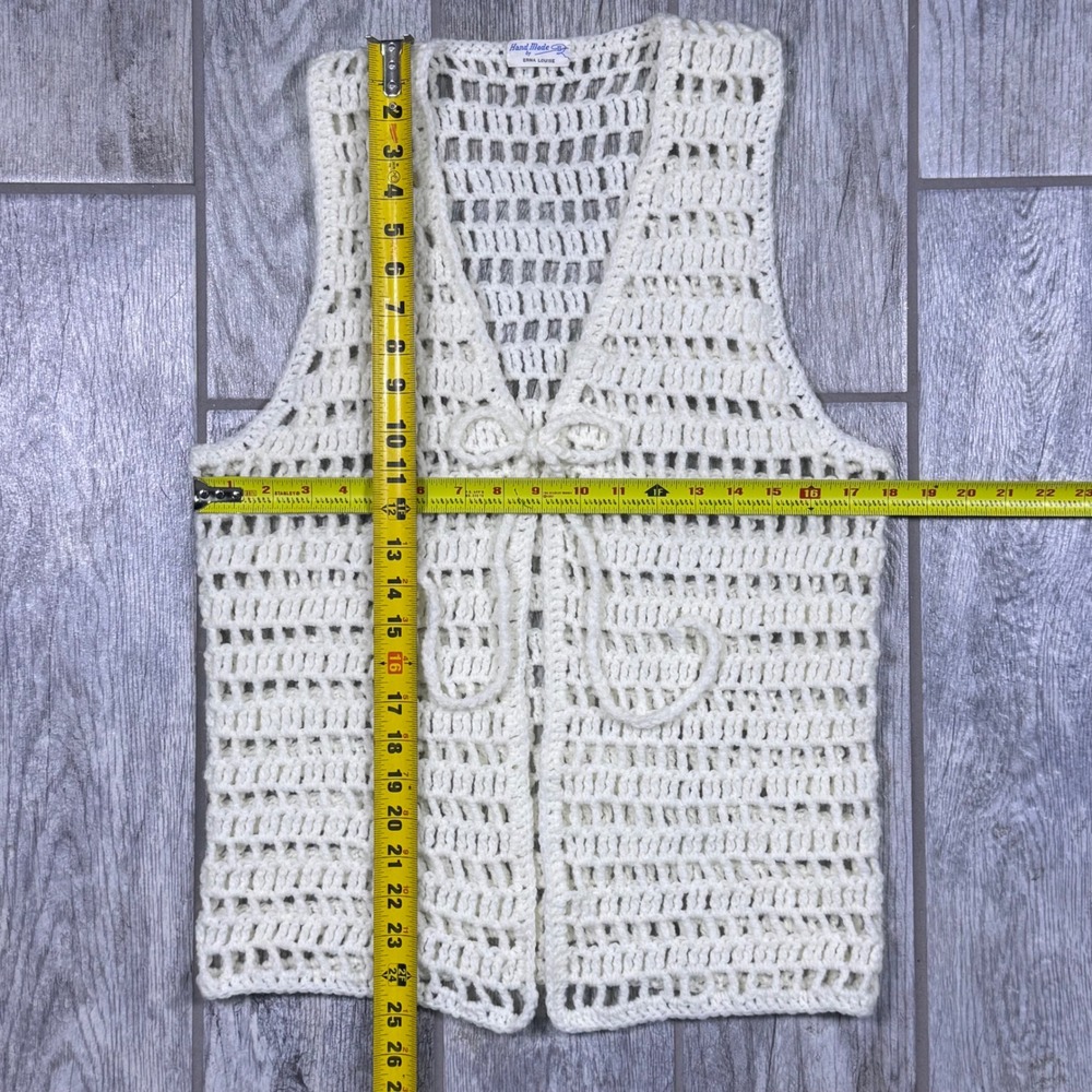 Vintage Hand Crocheted Cream Vest Tie Front Boho Regencycore Hippie‎ Open Knit - Picture 7 of 7